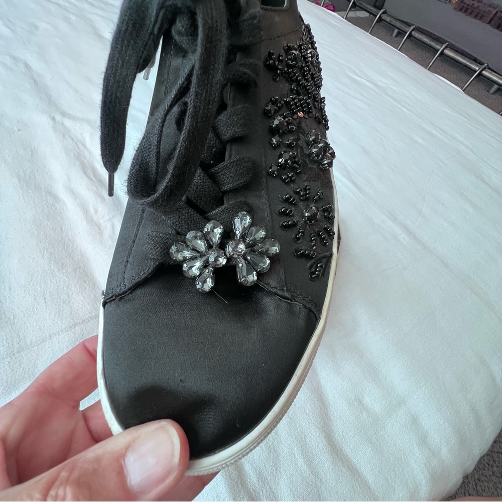 ZARA Black Satin Beaded Embellished Sneakers Trainers Lace Up Shoe Women’s 39‎ - Picture 9 of 15